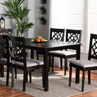 Baxton Studio Renaud Modern and Contemporary Grey Fabric Upholstered and Dark Brown Finished Wood 7-Piece Dining Set