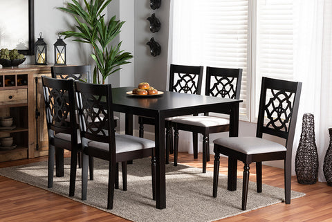 Baxton Studio Renaud Modern and Contemporary Grey Fabric Upholstered and Dark Brown Finished Wood 7-Piece Dining Set