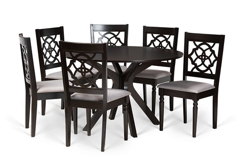 Baxton Studio Sadie Modern and Contemporary Grey Fabric Upholstered and Dark Brown Finished Wood 7-Piece Dining Set