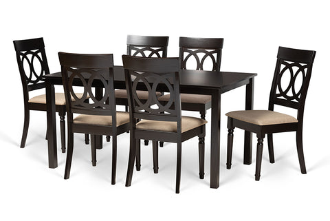 Baxton Studio Lucie Modern and Contemporary Sand Fabric Upholstered and Dark Brown Finished Wood 7-Piece Dining Set