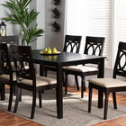Baxton Studio Lucie Modern and Contemporary Sand Fabric Upholstered and Dark Brown Finished Wood 7-Piece Dining Set