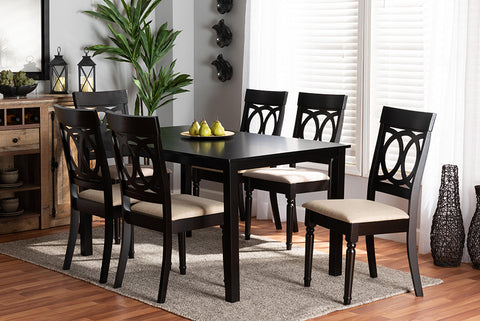 Baxton Studio Lucie Modern and Contemporary Sand Fabric Upholstered and Dark Brown Finished Wood 7-Piece Dining Set