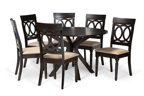 Baxton Studio Jessie Modern and Contemporary Sand Fabric Upholstered and Dark Brown Finished Wood 7-Piece Dining Set