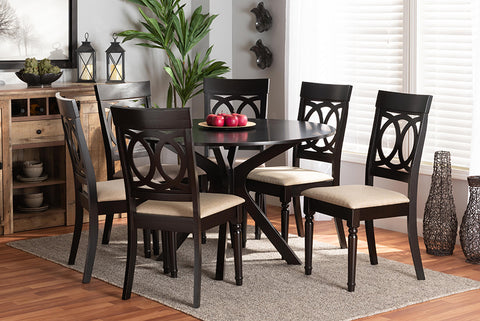 Baxton Studio Jessie Modern and Contemporary Sand Fabric Upholstered and Dark Brown Finished Wood 7-Piece Dining Set