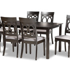 Baxton Studio Lucie Modern and Contemporary Grey Fabric Upholstered and Dark Brown Finished Wood 7-Piece Dining Set