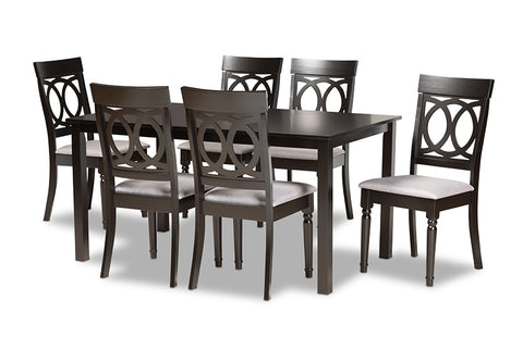 Baxton Studio Lucie Modern and Contemporary Grey Fabric Upholstered and Dark Brown Finished Wood 7-Piece Dining Set
