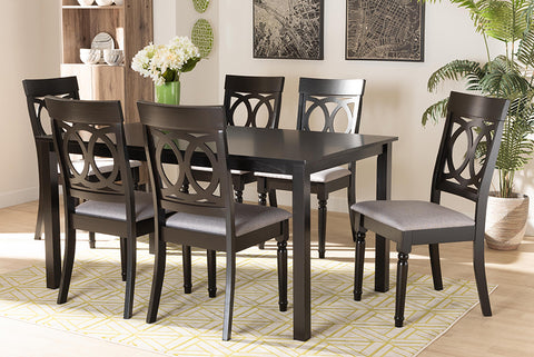 Baxton Studio Lucie Modern and Contemporary Grey Fabric Upholstered and Dark Brown Finished Wood 7-Piece Dining Set