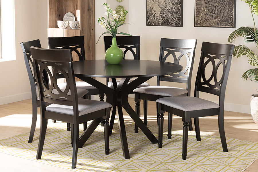Baxton Studio Jessie Modern and Contemporary Grey Fabric Upholstered and Dark Brown Finished Wood 7-Piece Dining Set