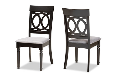 Baxton Studio Lucie Modern and Contemporary Grey Fabric Upholstered and Espresso Brown Finished Wood 2-Piece Dining Chair Set