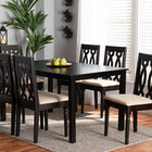 Baxton Studio Cherese Modern and Contemporary Sand Fabric Upholstered and Dark Brown Finished Wood 7-Piece Dining Set