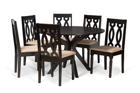 Baxton Studio Callie Modern and Contemporary Sand Fabric Upholstered and Dark Brown Finished Wood 7-Piece Dining Set