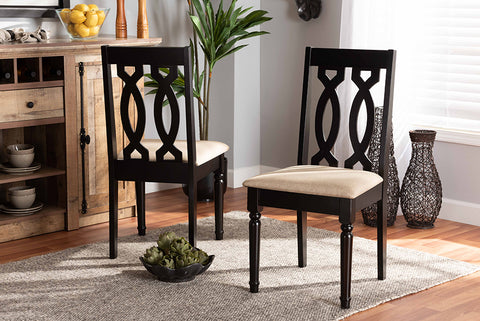 Baxton Studio Cherese Modern and Contemporary Sand Fabric Upholstered and Dark Brown Finished Wood 2-Piece Dining Chair Set