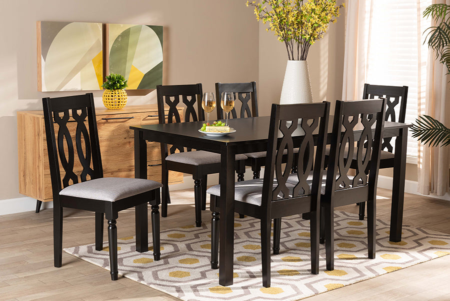 Baxton Studio Cherese Modern and Contemporary Grey Fabric Upholstered and Dark Brown Finished Wood 7-Piece Dining Set