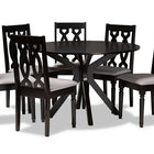Baxton Studio Callie Modern and Contemporary Grey Fabric Upholstered and Dark Brown Finished Wood 7-Piece Dining Set