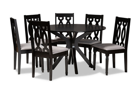 Baxton Studio Callie Modern and Contemporary Grey Fabric Upholstered and Dark Brown Finished Wood 7-Piece Dining Set