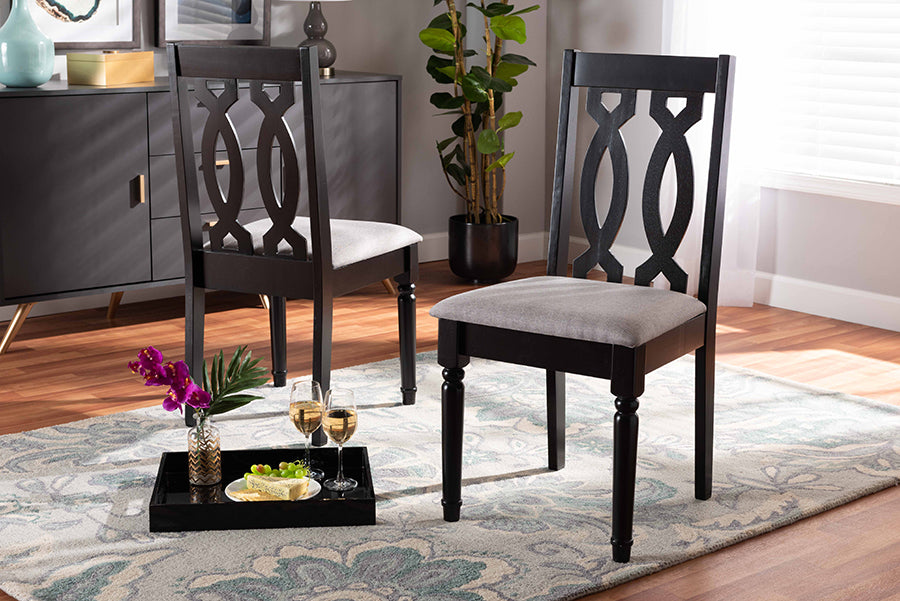 Baxton Studio Cherese Modern and Contemporary Grey Fabric Upholstered and Dark Brown Finished Wood 2-Piece Dining Chair Set