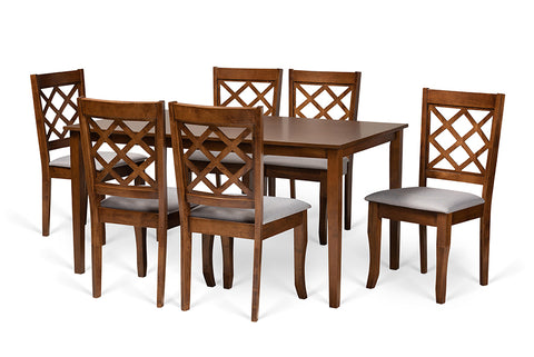 Baxton Studio Verner Modern and Contemporary Grey Fabric Upholstered and Walnut Brown Finished Wood 7-Piece Dining Set