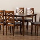 Baxton Studio Verner Modern and Contemporary Grey Fabric Upholstered and Walnut Brown Finished Wood 7-Piece Dining Set
