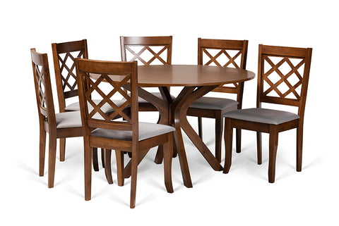 Baxton Studio Jana Modern and Contemporary Grey Fabric Upholstered and Walnut Brown Finished Wood 7-Piece Dining Set