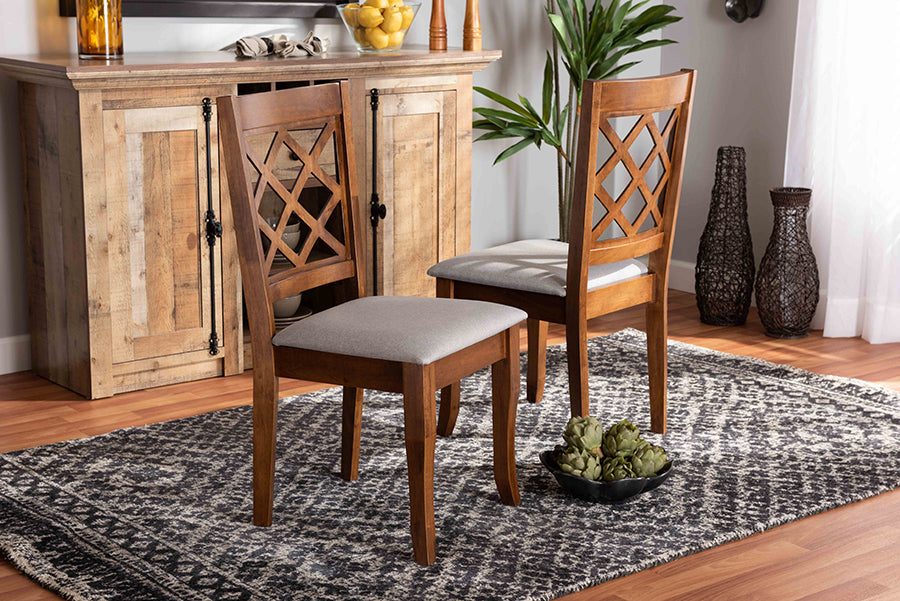 Baxton Studio Verner Modern and Contemporary Grey Fabric Upholstered Walnut Finished Wood 2-Piece Dining Chair Set