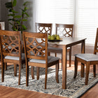 Baxton Studio Mael Modern and Contemporary Grey Fabric Upholstered and Walnut Brown Finished Wood 7-Piece Dining Set