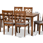 Baxton Studio Mael Modern and Contemporary Grey Fabric Upholstered and Walnut Brown Finished Wood 7-Piece Dining Set