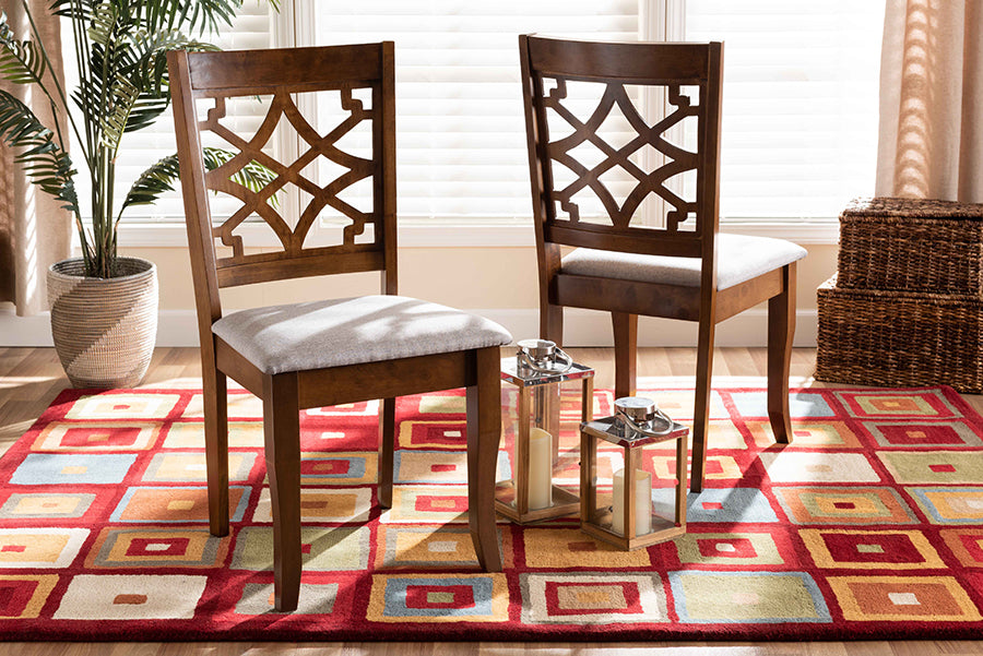 Baxton Studio Mael Modern and Contemporary Grey Fabric Upholstered and Walnut Brown Finished Wood 2-Piece Dining Chair Set