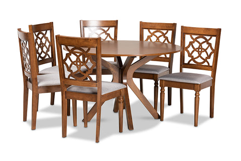 Baxton Studio Sadie Modern and Contemporary Grey Fabric Upholstered and Walnut Brown Finished Wood 7-Piece Dining Set
