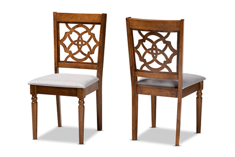 Baxton Studio Renaud Modern and Contemporary Grey Fabric Upholstered and Walnut Brown Finished Wood 2-Piece Dining Chair Set