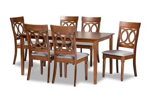 Baxton Studio Lucie Modern and Contemporary Grey Fabric Upholstered and Walnut Brown Finished Wood 7-Piece Dining Set