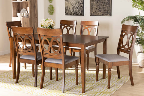 Baxton Studio Lucie Modern and Contemporary Grey Fabric Upholstered and Walnut Brown Finished Wood 7-Piece Dining Set