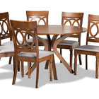 Baxton Studio Jessie Modern and Contemporary Grey Fabric Upholstered and Walnut Brown Finished Wood 7-Piece Dining Set