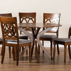 Baxton Studio Jessie Modern and Contemporary Grey Fabric Upholstered and Walnut Brown Finished Wood 7-Piece Dining Set