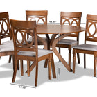 Baxton Studio Jessie Modern and Contemporary Grey Fabric Upholstered and Walnut Brown Finished Wood 7-Piece Dining Set