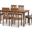 Baxton Studio Cherese Modern and Contemporary Grey Fabric Upholstered and Walnut Brown Finished Wood 7-Piece Dining Set