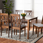 Baxton Studio Cherese Modern and Contemporary Grey Fabric Upholstered and Walnut Brown Finished Wood 7-Piece Dining Set
