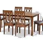 Baxton Studio Cherese Modern and Contemporary Grey Fabric Upholstered and Walnut Brown Finished Wood 7-Piece Dining Set