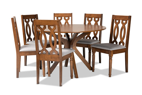 Baxton Studio Callie Modern and Contemporary Grey Fabric Upholstered and Walnut Brown Finished Wood 7-Piece Dining Set