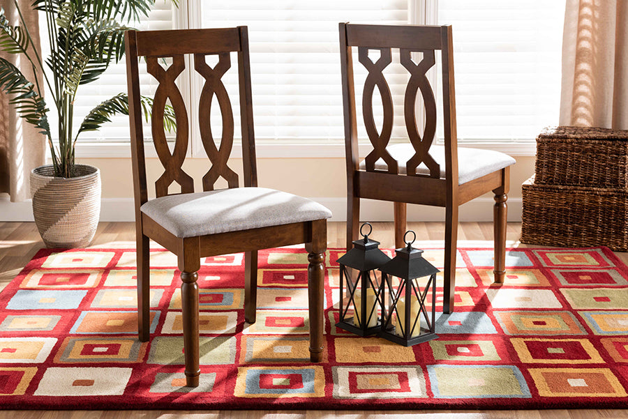 Baxton Studio Cherese Modern and Contemporary Grey Fabric Upholstered and Walnut Brown Finished Wood 2-Piece Dining Chair Set