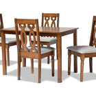 Baxton Studio Cherese Modern and Contemporary Grey Fabric Upholstered and Walnut Brown Finished 5-Piece Wood Dining Set
