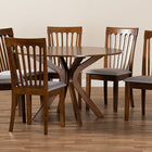 Baxton Studio Lore Modern and Contemporary Grey Fabric Upholstered and Walnut Brown Finished Wood 7-Piece Dining Set