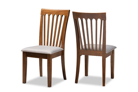 Baxton Studio Minette Modern and Contemporary Grey Fabric Upholstered Walnut Brown Finished Wood 2-Piece Dining Chair Set