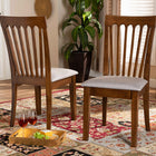 Baxton Studio Minette Modern and Contemporary Grey Fabric Upholstered Walnut Brown Finished Wood 2-Piece Dining Chair Set