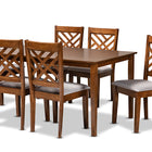 Baxton Studio Caron Modern and Contemporary Grey Fabric Upholstered and Walnut Brown Finished Wood 7-Piece Dining Set
