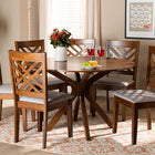 Baxton Studio Norah Modern and Contemporary Grey Fabric Upholstered and Walnut Brown Finished Wood 7-Piece Dining Set