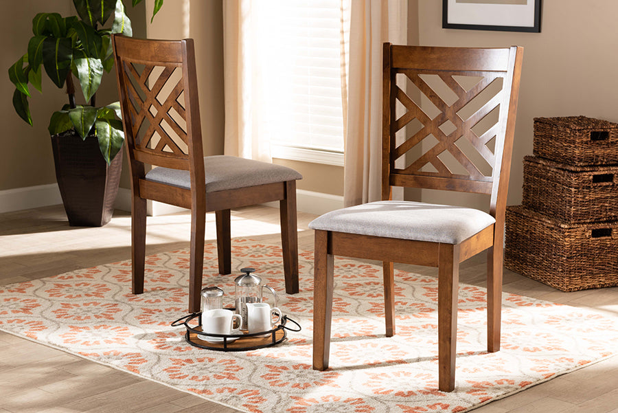 Baxton Studio Caron Modern and Contemporary Grey Fabric Upholstered and Walnut Brown Finished Wood 2-Piece Dining Chair Set