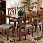 Baxton Studio Augustine Modern and Contemporary Grey Fabric Upholstered and Walnut Brown Finished Wood 7-Piece Dining Set 
