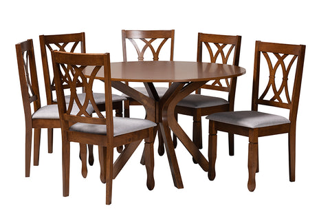 Baxton Studio Maya Modern Grey Fabric and Walnut Brown Finished Wood 7-Piece Dining Set