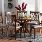 Baxton Studio Maya Modern Grey Fabric and Walnut Brown Finished Wood 7-Piece Dining Set