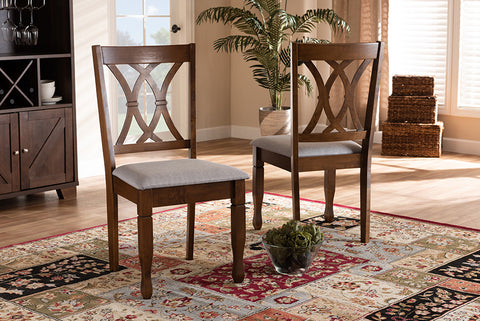 Baxton Studio Augustine Modern and Contemporary Grey Fabric Upholstered and Walnut Brown Finished Wood 2-Piece Dining Chair Set Set